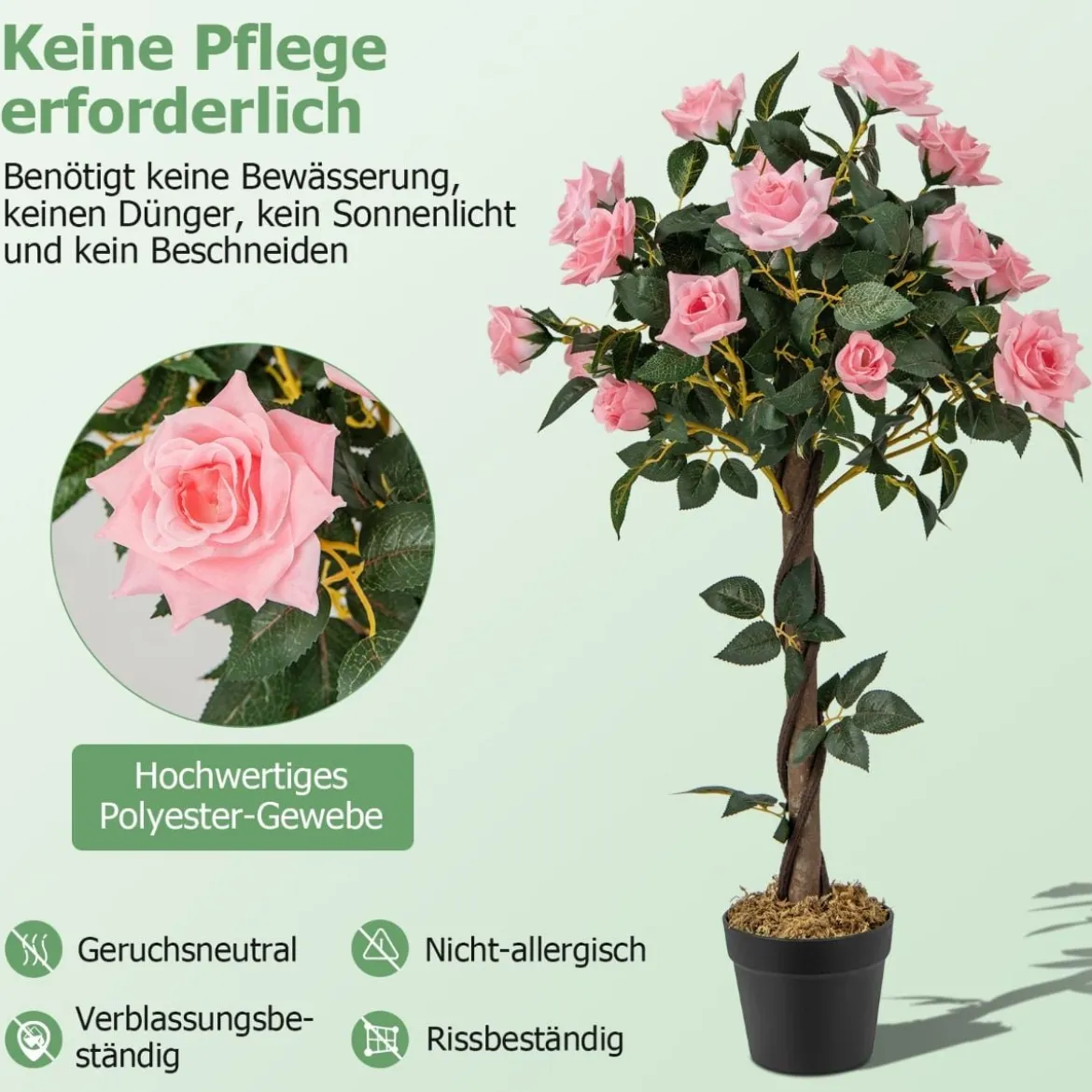 93 cm Rosenbaum mit 21 Kiefernrosen & Natürlicher Stamm Kunstbaum mit Blüten