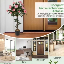 93 cm Rosenbaum mit 21 Kiefernrosen & Natürlicher Stamm Kunstbaum mit Blüten