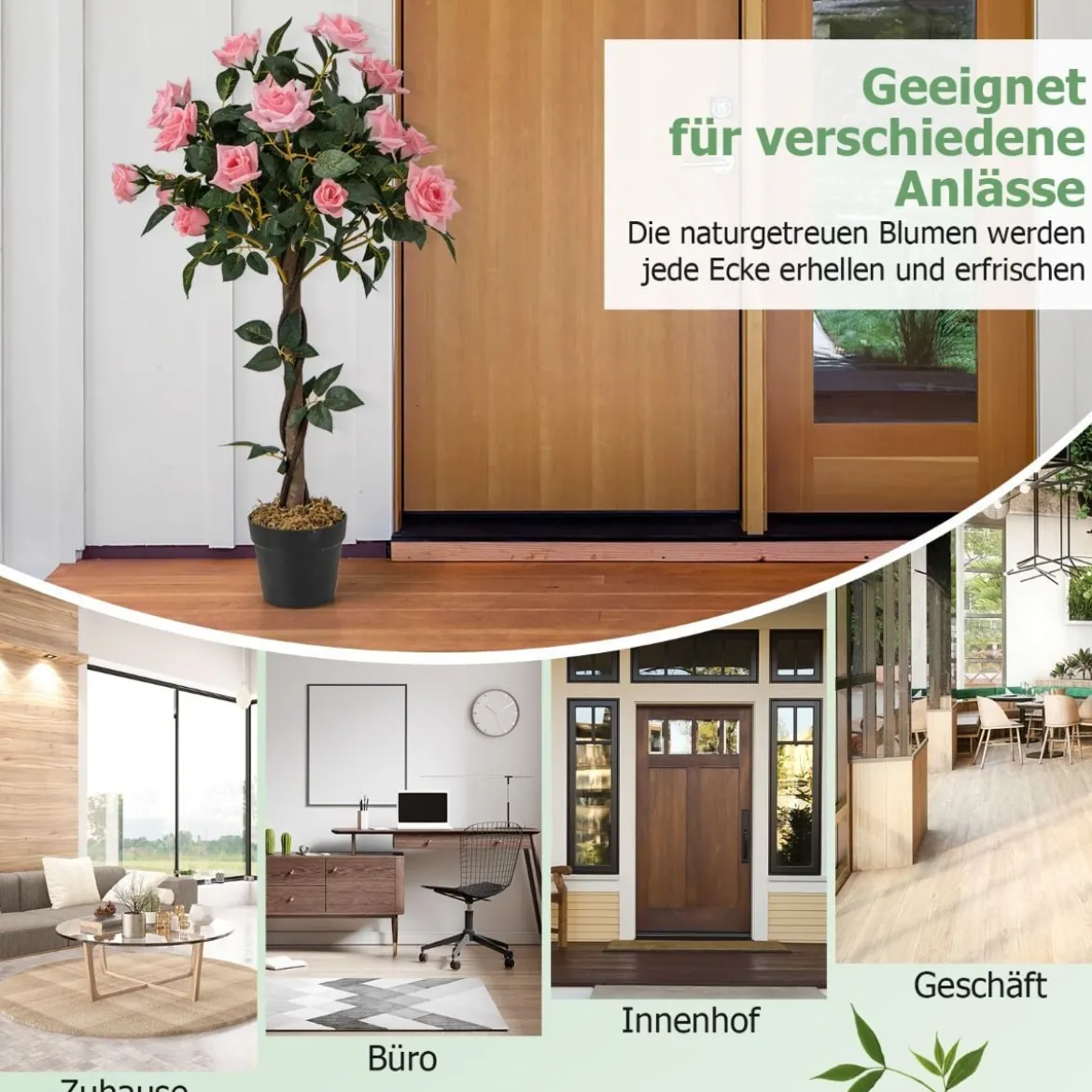 93 cm Rosenbaum mit 21 Kiefernrosen & Natürlicher Stamm Kunstbaum mit Blüten