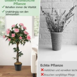 93 cm Rosenbaum mit 21 Kiefernrosen & Natürlicher Stamm Kunstbaum mit Blüten
