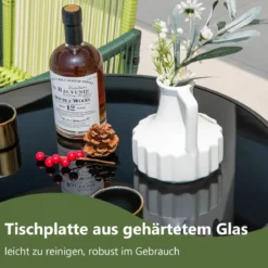 Ø 59 cm Runder Bistrotisch mit Tischplatte aus Gehärtetem Glas & Robustem Metallrahmen