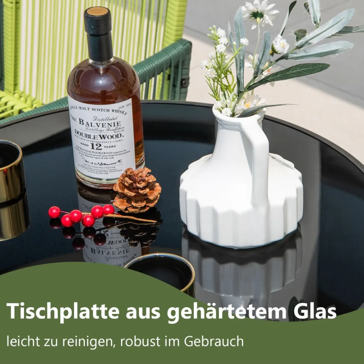 Ø 59 cm Runder Bistrotisch mit Tischplatte aus Gehärtetem Glas & Robustem Metallrahmen