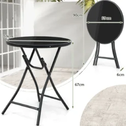 Ø 59 cm Runder Bistrotisch mit Tischplatte aus Gehärtetem Glas & Robustem Metallrahmen