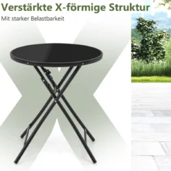 Ø 59 cm Runder Bistrotisch mit Tischplatte aus Gehärtetem Glas & Robustem Metallrahmen