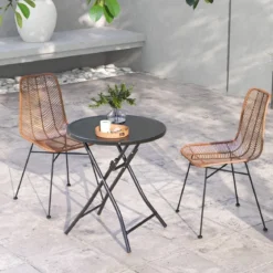 Ø 59 cm Runder Bistrotisch mit Tischplatte aus Gehärtetem Glas & Robustem Metallrahmen