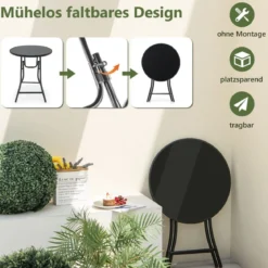 Ø 59 cm Runder Bistrotisch mit Tischplatte aus Gehärtetem Glas & Robustem Metallrahmen