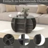 φ89cm Runder Couchtisch mit Gehärteter Glasplatte & Massivholz-Basis Moderner Sofatisch