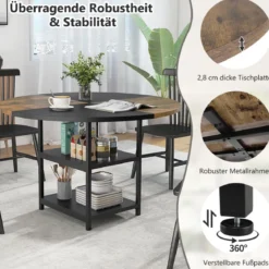 φ 120cm Rund Esstisch für 4-6 Personen Zweifarbiger Esszimmertisch mit Metallrahmen Küchentisch