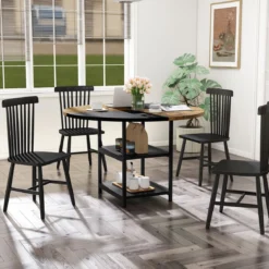 φ 120cm Rund Esstisch für 4-6 Personen Zweifarbiger Esszimmertisch mit Metallrahmen Küchentisch