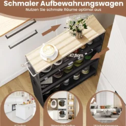 13 cm schlanker Aufbewahrungswagen mit Ladestation 4-stufiger rollbarer Küchenwagen mit Griff Grau
