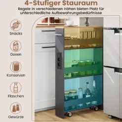 13 cm schlanker Aufbewahrungswagen mit Ladestation 4-stufiger rollbarer Küchenwagen mit Griff Grau