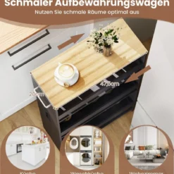 20 cm schlanker Aufbewahrungswagen mit Ladestation 4-stufiger rollbarer Küchenwagen mit Griff Grau