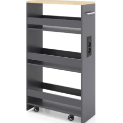 20 cm schlanker Aufbewahrungswagen mit Ladestation 4-stufiger rollbarer Küchenwagen mit Griff Grau