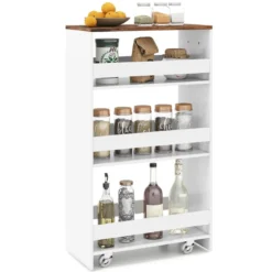 25 cm Schlanker Küchenwagen mit Ladestation 4-stufiger Rollbarer Küchenorganizer Weiß & Rustikal Braun