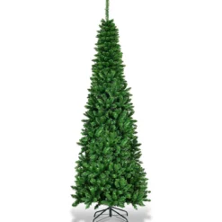 200 cm Schmaler Weihnachtsbaum mit Warmweißen LEDs Künstlicher Tannenbaum Grün