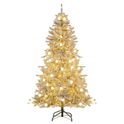 180 cm Schnee-beflockter Künstlicher Weihnachtsbaum mit 51 Kugellampen 250 Warmweißen LED-Lichtern 637 Zweigspitzen