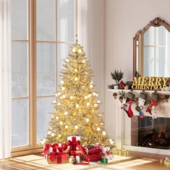 180 cm Schnee-beflockter Künstlicher Weihnachtsbaum mit 51 Kugellampen 250 Warmweißen LED-Lichtern 637 Zweigspitzen