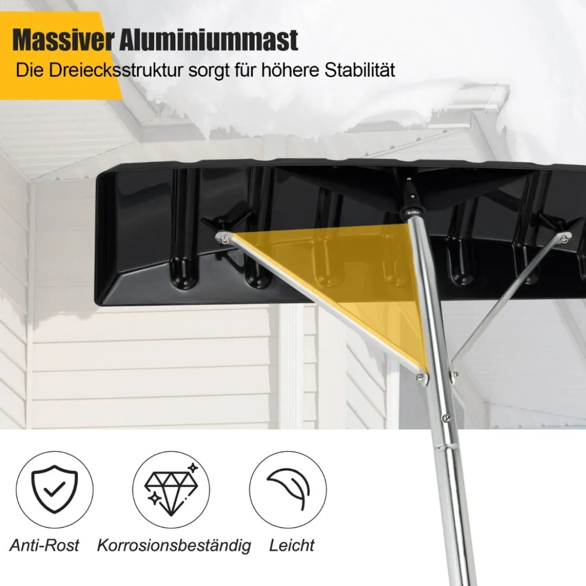 148-608 cm Schneeschaufel aus Aluminium mit rutschfestem Griff & Kunststoffklinge Silber