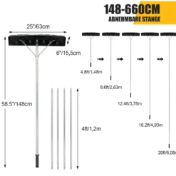 148-608 cm Schneeschaufel aus Aluminium mit rutschfestem Griff & Kunststoffklinge Silber