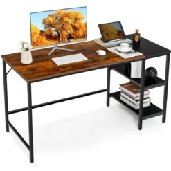140 cm Schreibtisch mit Ablageflächen & Spleißplatte Computertisch Bürotisch Industriell