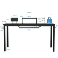 140cm Schreibtisch mit Monitorablage Computertisch Gaming Tisch mit Getränkehalter Kopfhörerhaken Schwarz