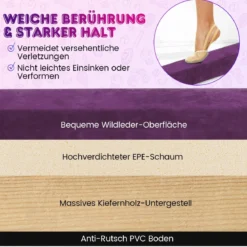240cm Schwebebalken Kinder Balancierbalken klappbar Gymnastikbalken mit Tragegriff & rutschfestem Boden Lila