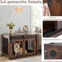 80 cm Schwere Hundebox mit Schiebetür im Scheunenstil Hundekäfig Möbel Seitentisch Braun