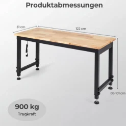 122 cm Schwerlast Werkbank Höhenverstellbarer Arbeitstisch mit Metallrahmen Lochwand & Steckdose