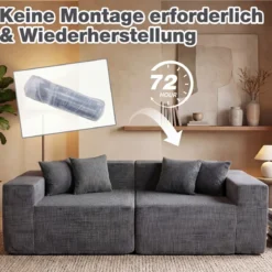 204 cm 2 sitzer Sofa Boneless Couch mit tiefem Sitz & Rückenlehne bequemen Armlehnen Grau