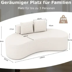 199 cm Sofa mit 2 Kissen & Niedriger Rückenlehne Gepolstertes Schlafsofa Couch Beige