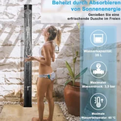 217 cm Solarbeheizte Außendusche Dusche mit 2 Sektionen Schwarz