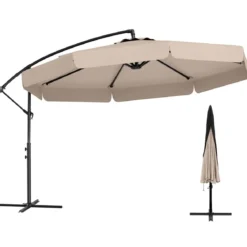 Ø300 cm Sonnenschirm inkl. Schutzhülle & Kurbel & Volant Ampelschirm Gartenschirm Marktschirm
