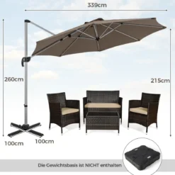 Ø 330 cm Sonnenschirm mit Kurbel & UPF 50+ um 360° Drehbarer Ampelschirm Gartenschirm