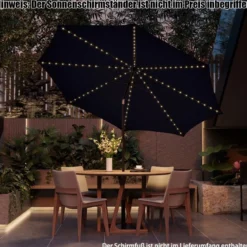 Ø300cm Sonnenschirm mit 112 LED-Leuchten Gartenschirm Navyblau