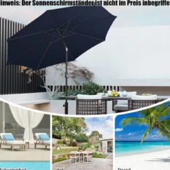 Ø300cm Sonnenschirm mit 112 LED-Leuchten Gartenschirm Navyblau