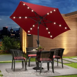 230 cm Sonnenschirm mit LED Solar Beleuchtung & Kurbel Gartenschirm Marktschirm