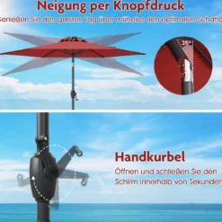 230 cm Sonnenschirm mit LED Solar Beleuchtung & Kurbel Gartenschirm Marktschirm