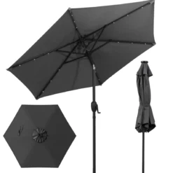 230 cm Sonnenschirm mit LED Solar Beleuchtung & Kurbel Gartenschirm Marktschirm
