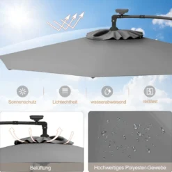 300 cm Sonnenschirm mit 32 Solar-LED-Leuchten & Kurbel Gartenschirm Marktschirm