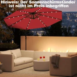 300 cm Sonnenschirm mit 32 Solar-LED-Leuchten & Kurbel Gartenschirm Marktschirm