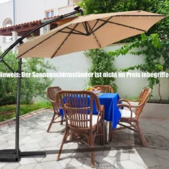 300 cm Sonnenschirm mit 32 Solar-LED-Leuchten & Kurbel Gartenschirm Marktschirm