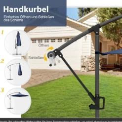 300 cm Sonnenschirm mit 32 Solar-LED-Leuchten & Kurbel Gartenschirm Marktschirm