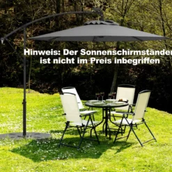 300 cm Sonnenschirm mit 32 Solar-LED-Leuchten & Kurbel Gartenschirm Marktschirm