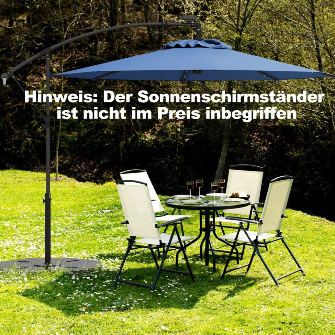 300 cm Sonnenschirm mit 32 Solar-LED-Leuchten & Kurbel Gartenschirm Marktschirm