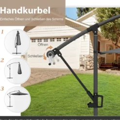 300 cm Sonnenschirm mit 32 Solar-LED-Leuchten & Kurbel Gartenschirm Marktschirm
