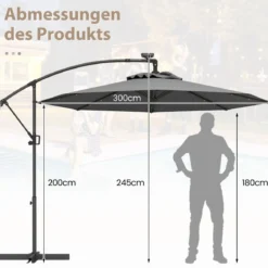300 cm Sonnenschirm mit 32 Solar-LED-Leuchten & Kurbel Gartenschirm Marktschirm