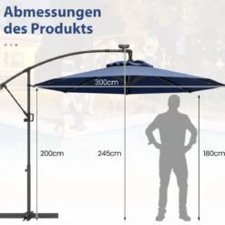 300 cm Sonnenschirm mit 32 Solar-LED-Leuchten & Kurbel Gartenschirm Marktschirm