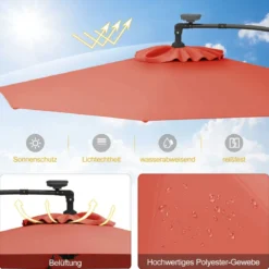 300 cm Sonnenschirm mit 32 Solar-LED-Leuchten & Kurbel Gartenschirm Marktschirm