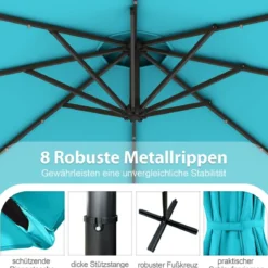 300 cm Sonnenschirm mit 32 Solar-LED-Leuchten & Kurbel Gartenschirm Marktschirm