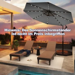 300 cm Sonnenschirm mit 32 Solar-LED-Leuchten & Kurbel Gartenschirm Marktschirm